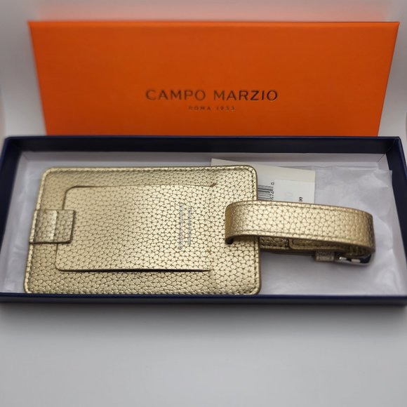 Campo Marzio Designer Pebbled Luxury Leather Luggage Tag- gold - Picture 1 of 7